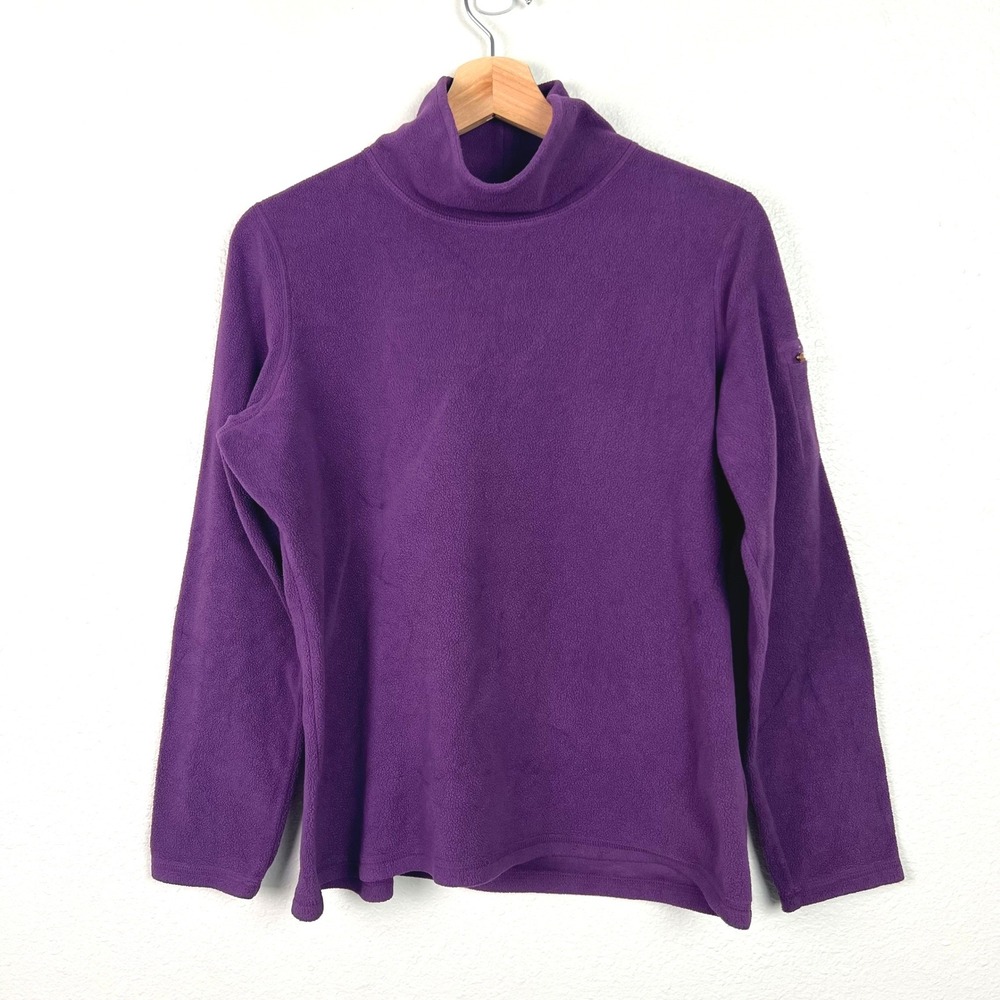 LL Bean Womens Purple Fleece Turtleneck Pullover Sleeve Pocket Size Medium‎